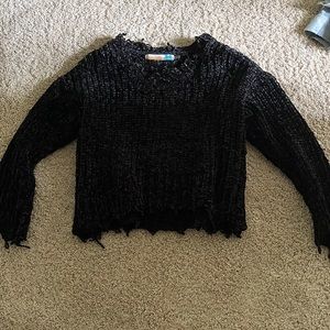 Black distressed cropped sweater